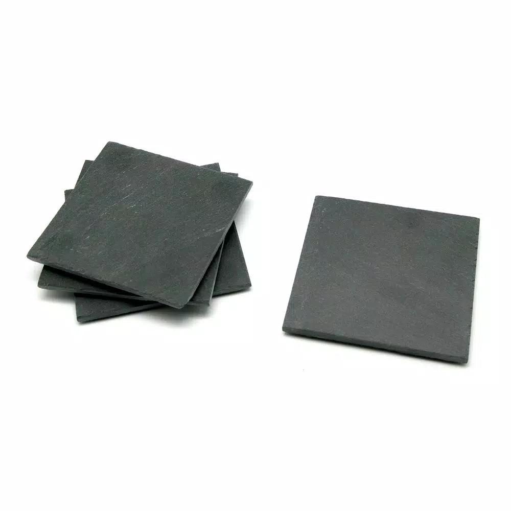 Creative Home Natural Dark Gray Slate Coaster Set of 4 - 4 in. x 4 in. Rustic Stone Coasters