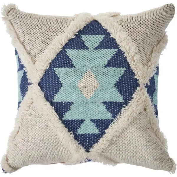 LR Home 20x20 Off White and Blue Tufted Geometric Throw Pillow - Southwestern Winter Paradise