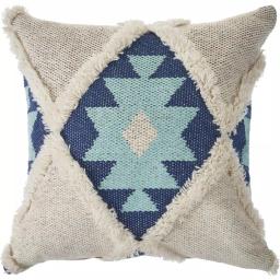 LR Home 20x20 Off White and Blue Tufted Geometric Throw Pillow - Southwestern Winter Paradise thumbnail 1