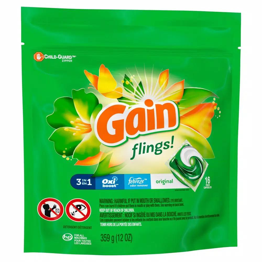 Gain Original Scent Laundry Detergent Pods, 16-Count (6-Pack)