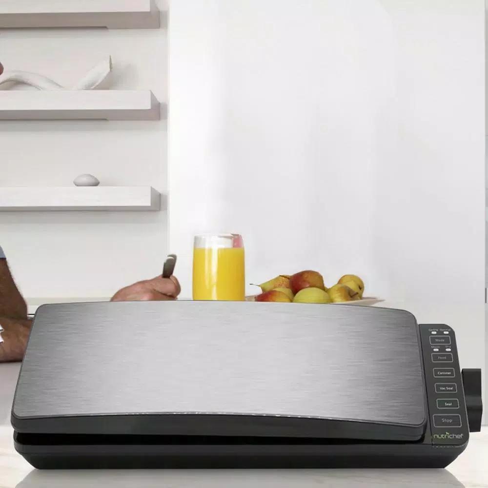 NutriChef Stainless Steel Electric Vacuum Sealer with Reusable Bags and Roll