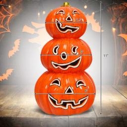 Costway 11 in. Orange Ceramic LED Halloween Pumpkin Lantern, Battery Powered Tabletop Decor thumbnail 3