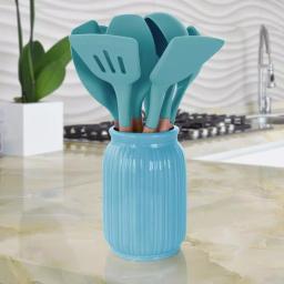MegaChef 9-Piece Light Teal Silicone and Wood Kitchen Utensil Set thumbnail 5