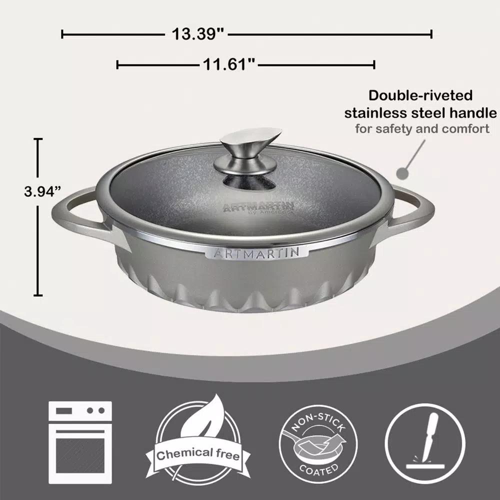 AMERCOOK Artmartin 11 in. Non-Stick Ceramic Coated Saucepan with Glass Lid, Induction Ready Casserole
