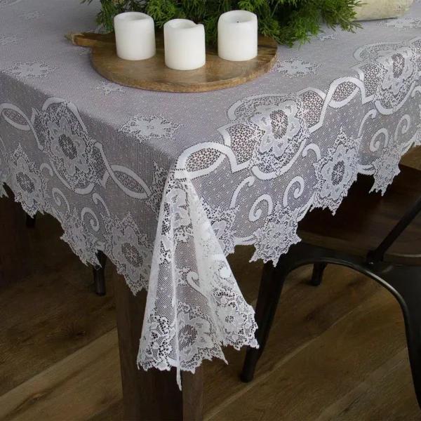 Heritage Lace Snowflake White Polyester Lace Tablecloth for Christmas Holiday Decor