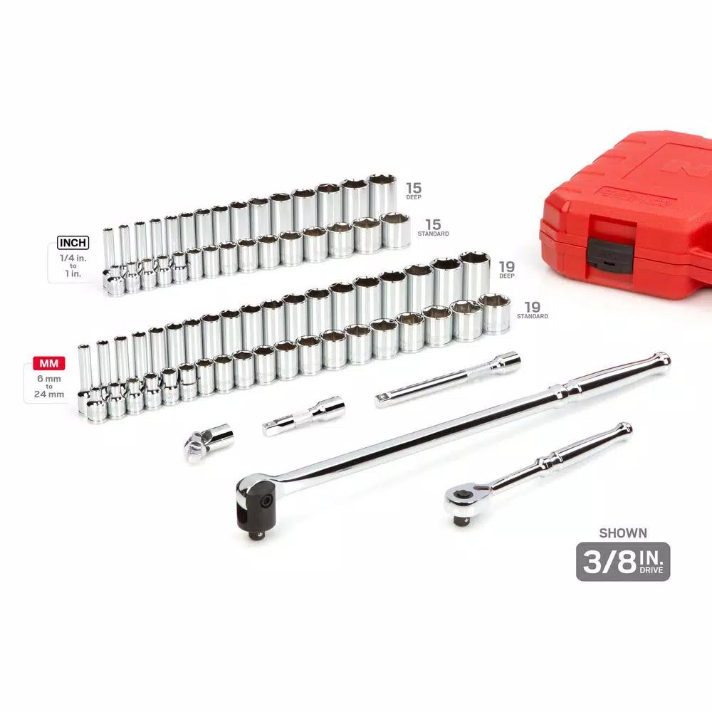 TEKTON 129-Piece Mechanics Socket Set, 1/4 in. and 3/8 in. Drive, Metric and SAE