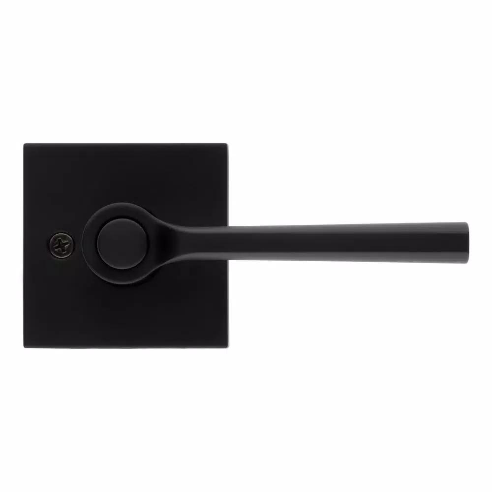 Kwikset Lisbon Signature Series Square Exterior Entry Door Lever, Iron Black, SmartKey Security