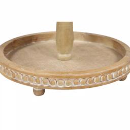 LITTON LANE Tall Natural Beige Birch Wood 2-Tier Round Serving Tray Stand with Wood Bead Accents thumbnail 4