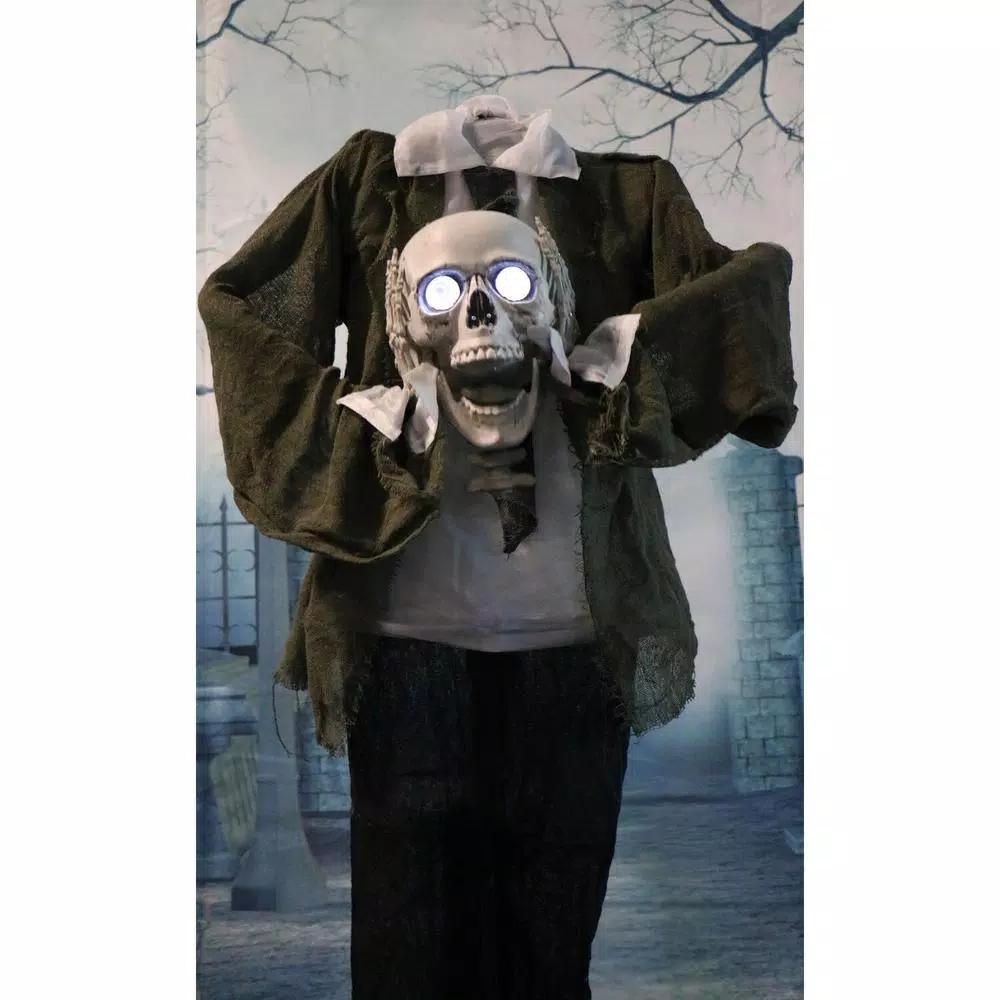 Haunted Hill Farm 5 ft. Animatronic Headless Man Halloween Prop with Talking Skull
