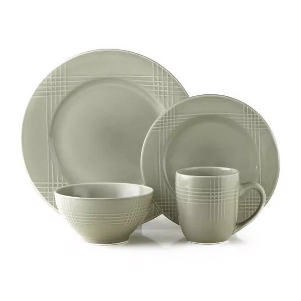 Thomson Pottery Poplin Collection 16-Piece Gray Stoneware Dinnerware Set, Service for 4