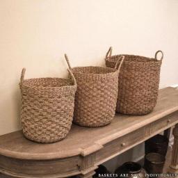 Zentique Hand Woven Cylindrical Seagrass and Palm Leaf Small Decorative Basket with Handles thumbnail 4