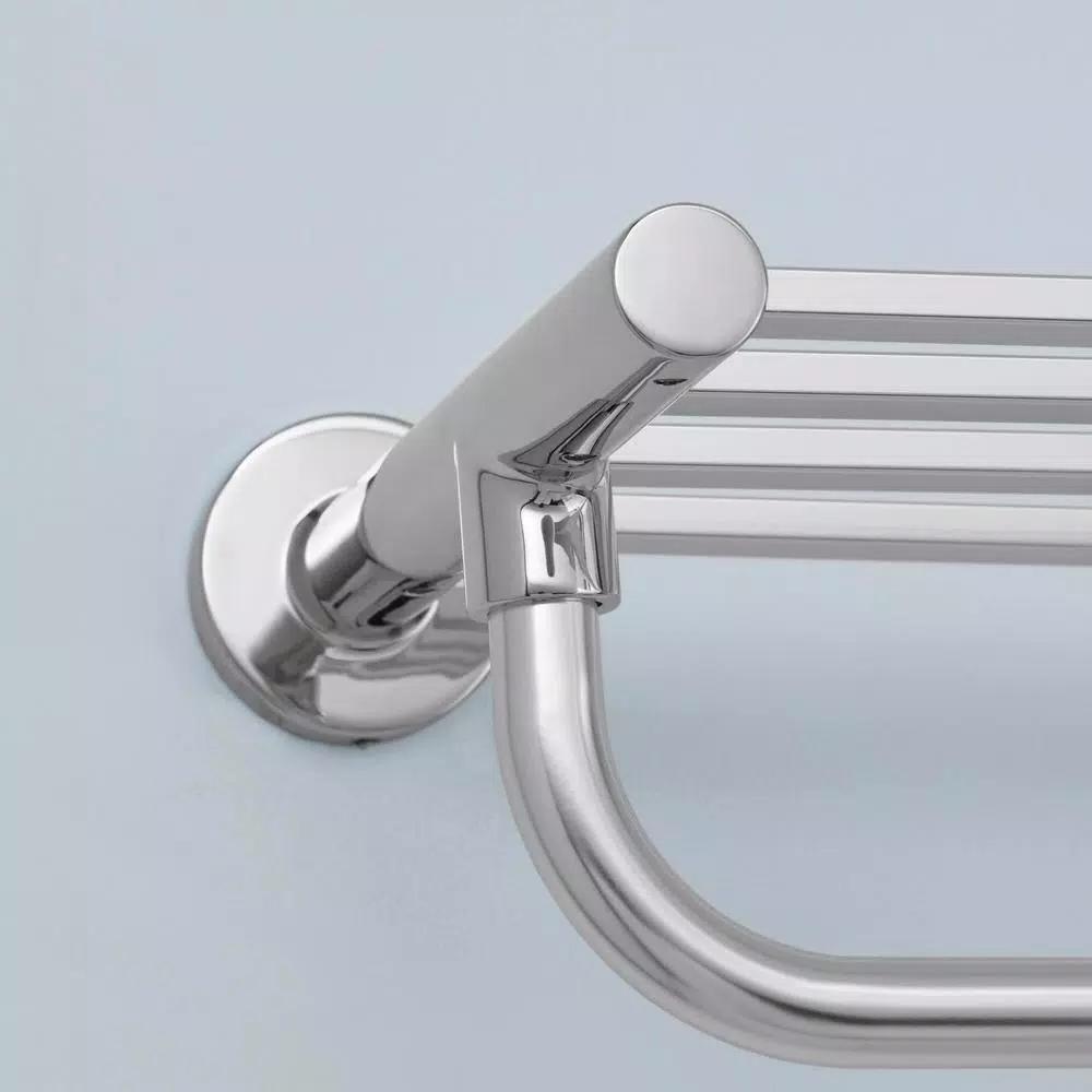 Glacier Bay Modern 21 in. Wall Mount Towel Rack with Shelf and Bar in Chrome