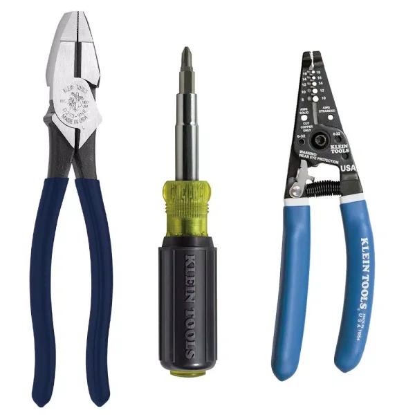 Klein Tools 3-Piece Electrical Hand Tool Set with Side Cutting Pliers, Wire Stripper, and 11-in-1 Screwdriver