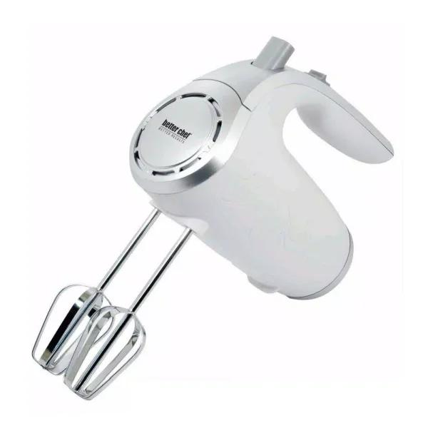 Better Chef 150-Watt 5-Speed Hand Mixer with Stainless Steel Beaters and Dough Hooks, White