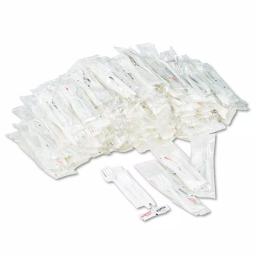GEN White Wrapped Cutlery Kit with Napkin, Salt & Pepper - 250 Count Case thumbnail 3