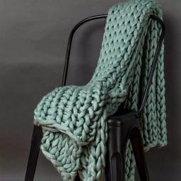 DONNA SHARP Aqua Acrylic Chunky Knitted Throw Blanket, Modern Solid Blue Decor thumbnail 1
