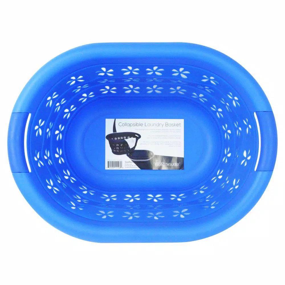 Southern Homewares Collapsible Laundry Basket, Space-Saving Plastic & Silicone Hamper, Blue
