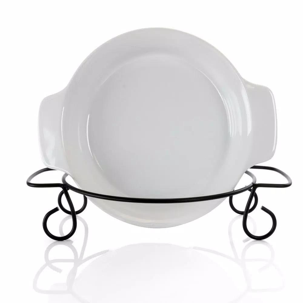 Gibson Elite Gracious Dining 2-Piece Stoneware Bakeware Set with Metal Rack, Oval, White