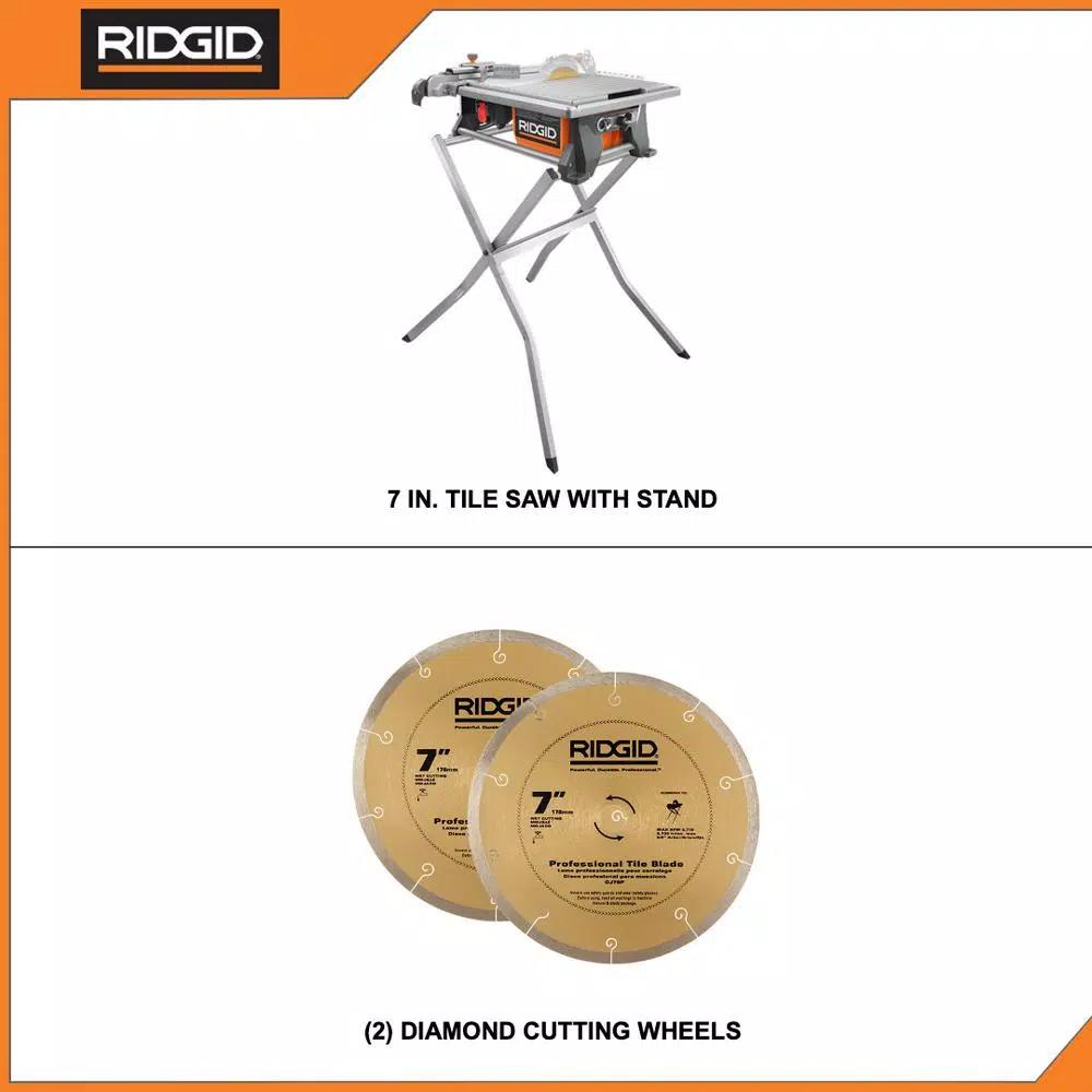 RIDGID 7 in. Table Top Wet Tile Saw, 6.5 Amp, with Bonus Stand and Diamond Blade