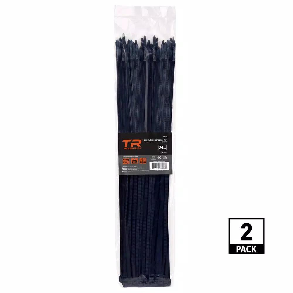 TR Industrial 24 in. UV Resistant Nylon Cable Ties, 180 lb Tensile Strength, Black (100-Pack)
