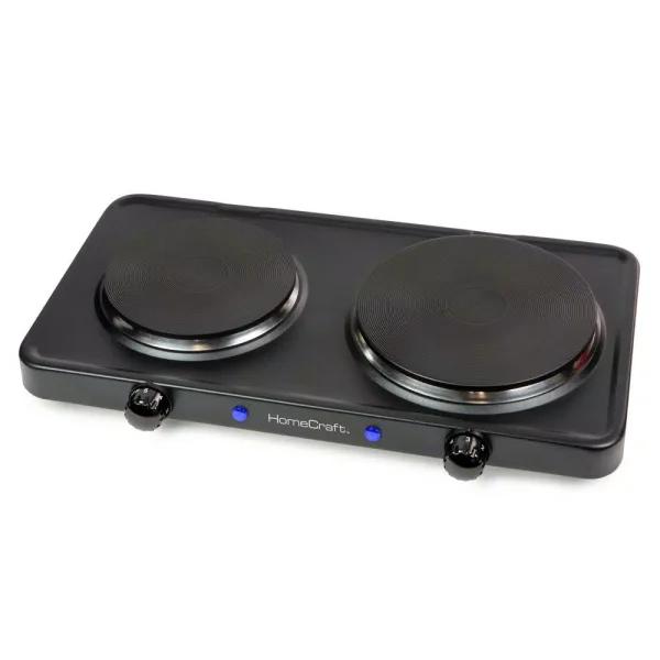 HomeCraft 2-Burner Portable Hot Plate, 1500W Dual Burner Electric Cooktop, Black