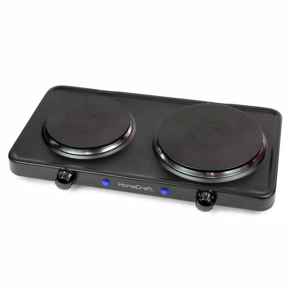 HomeCraft 2-Burner Portable Hot Plate, 1500W Dual Burner Electric Cooktop, Black