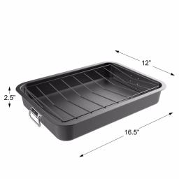 Classic Cuisine Heavy Duty Nonstick Carbon Steel Roasting Pan with Angled Rack thumbnail 2