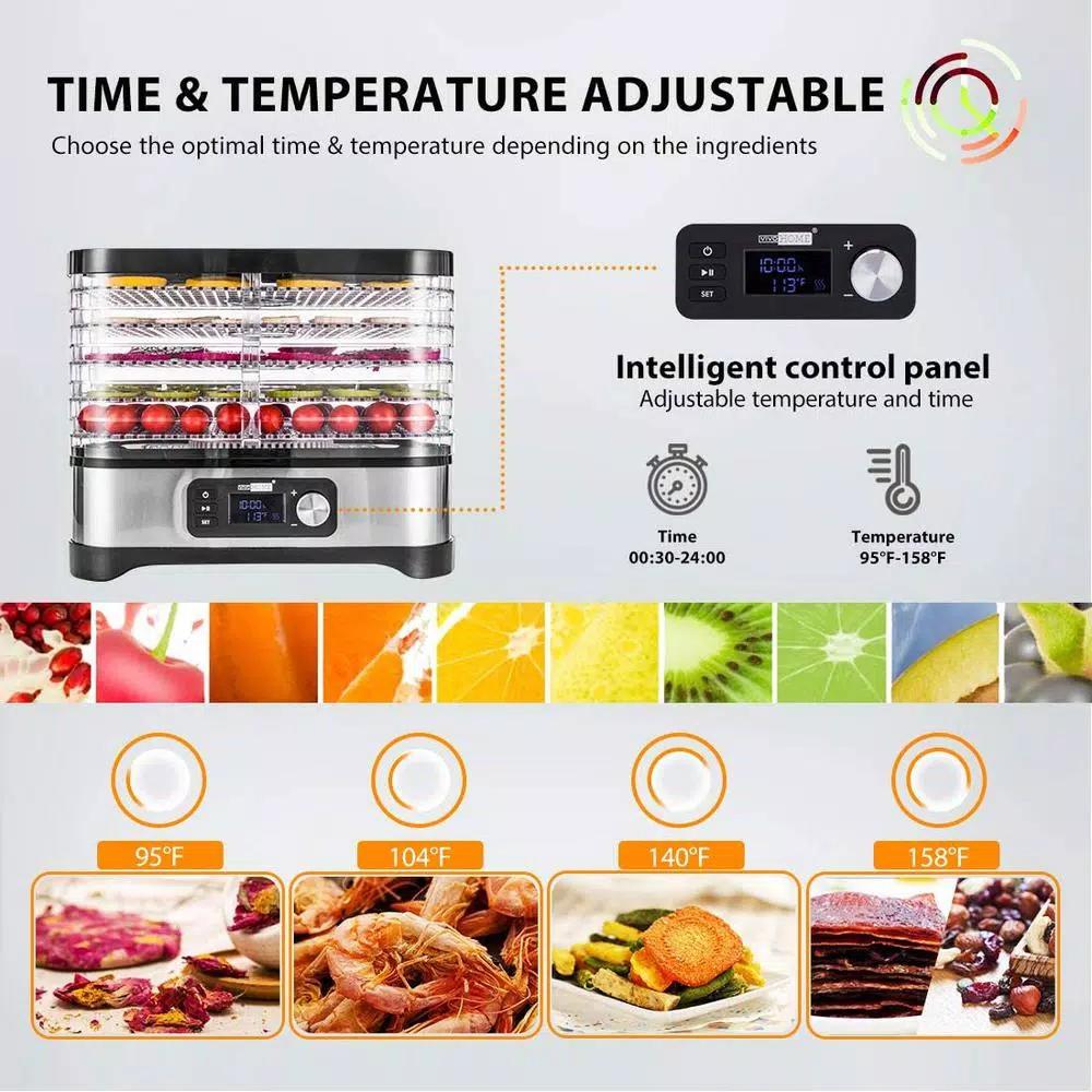 VIVOHOME 5-Tray Stainless Steel Food Dehydrator with Digital Timer and Temperature Control