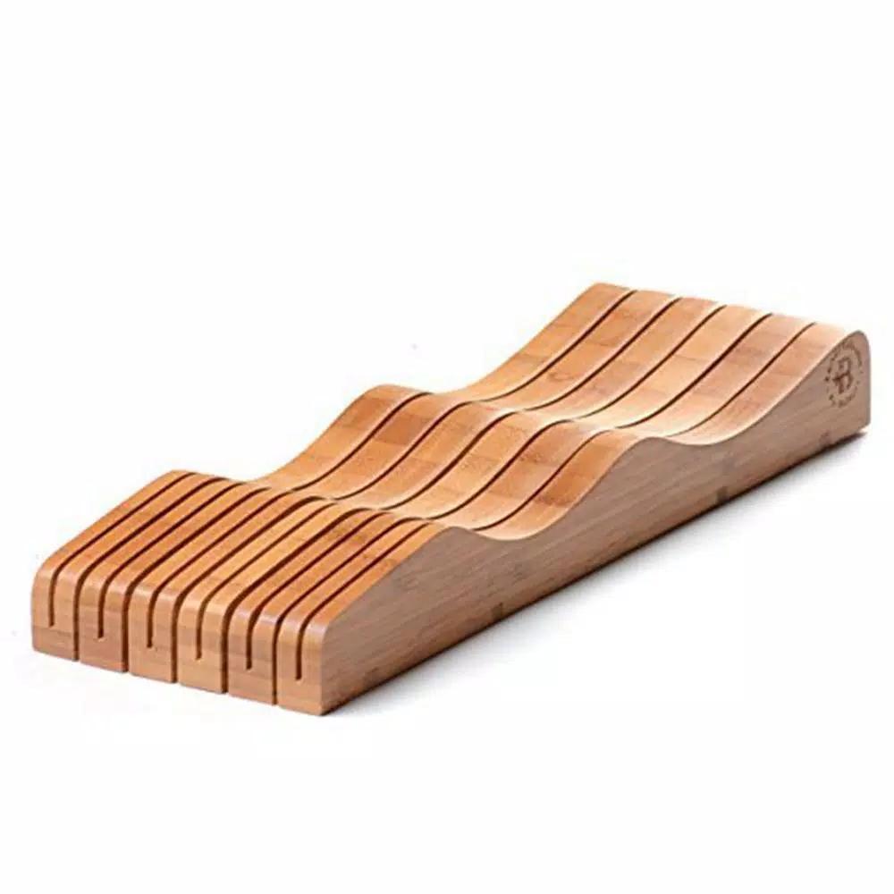 Bambusi Bambsi Bamboo In-Drawer Knife Block Organizer, 15 Slot Wood Knife Storage for Kitchen Drawers
