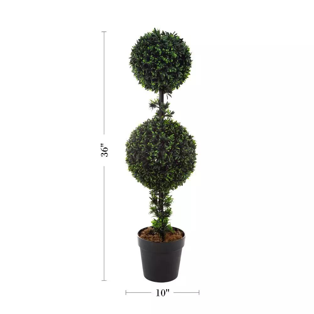 Pure Garden 36 in. Artificial Double Ball Podocarpus Topiary with Pot