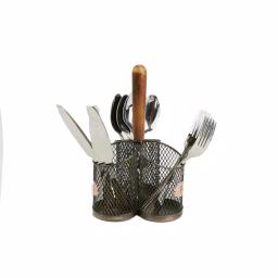 MIND READER Stainless Steel Utensil Caddy & Silverware Organizer with Wood Handle thumbnail 3