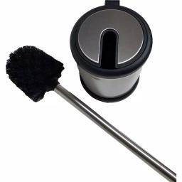 Unbranded Stainless Steel Toilet Bowl Brush Holder with Hinged Folding Lid - Chrome thumbnail 5