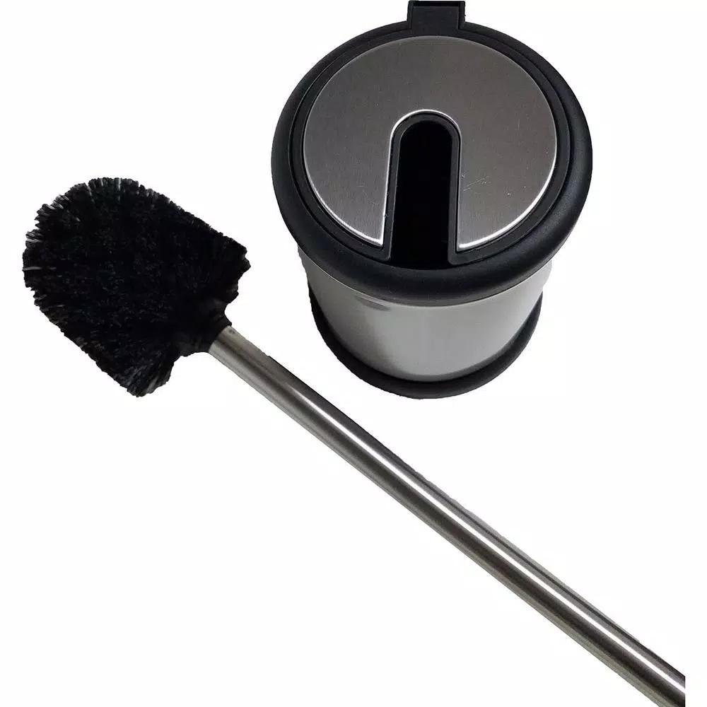 Unbranded Stainless Steel Toilet Bowl Brush Holder with Hinged Folding Lid - Chrome