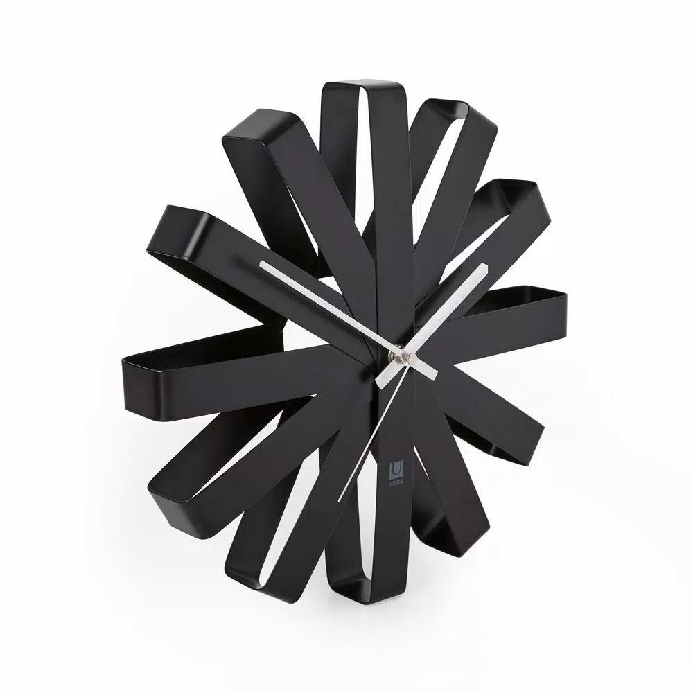 Umbra Ribbon 12 in. Black Metal Wall Clock - Modern Analog Decor