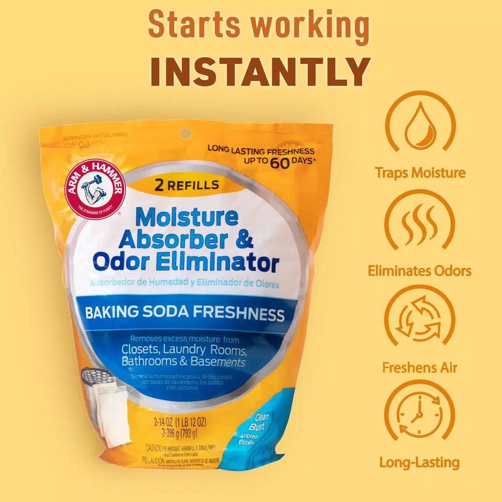 Arm & Hammer Moisture Absorber and Odor Eliminator Refills, Clean Burst Scent, 14 oz. (2-Pack)