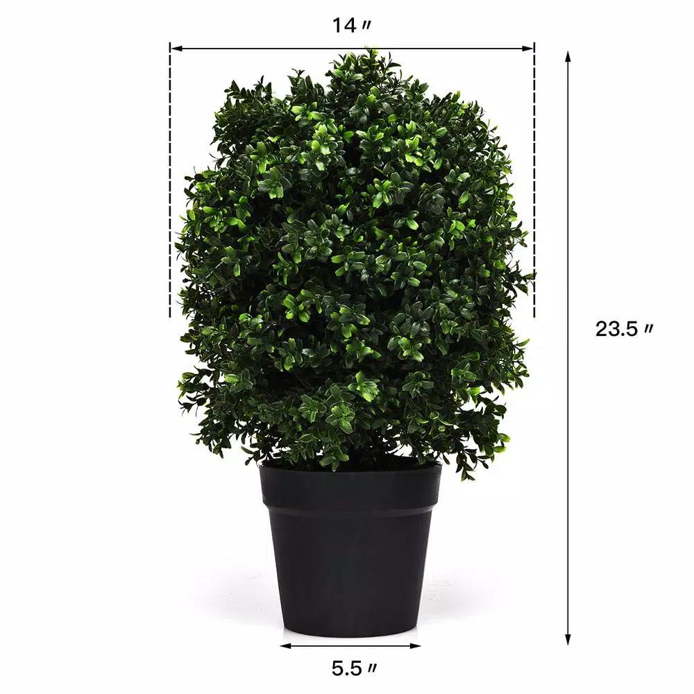 Costway 24 in. Artificial Boxwood Topiary Ball Tree Set of 2 - Indoor/Outdoor Faux Greenery