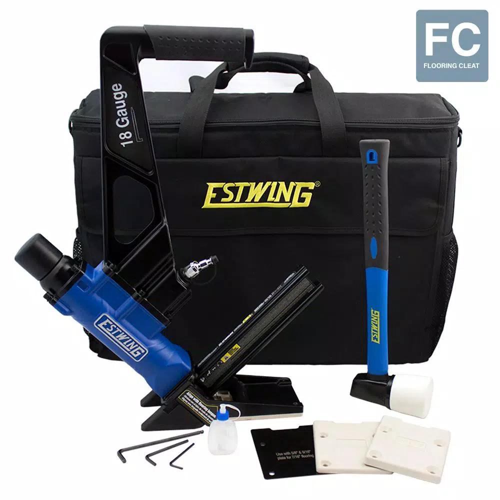 Estwing 18-Gauge L-Cleat Pneumatic Flooring Nailer Kit with Mallet and Padded Bag