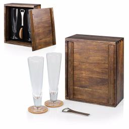 Legacy Pilsner Beer Gift Set with Acacia Wood Case, 2 Glasses, Cork Coasters, and Bottle Opener thumbnail 3