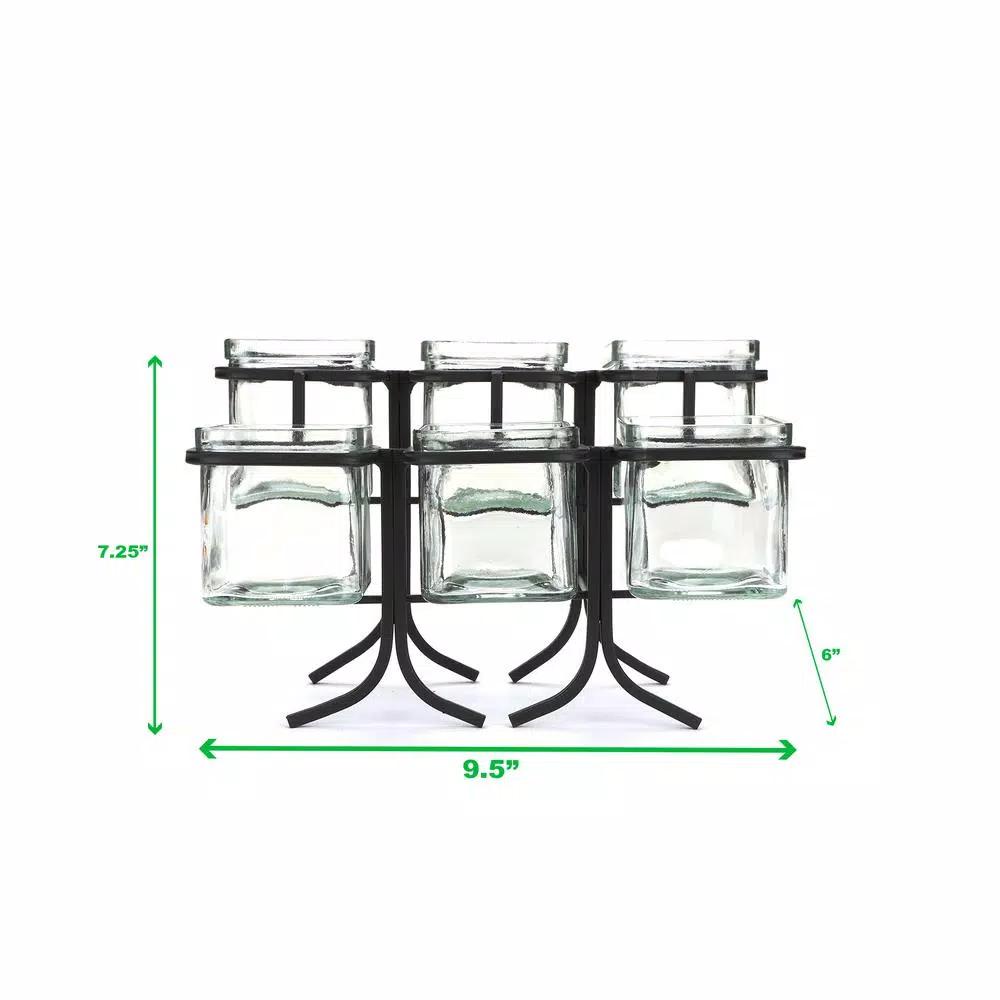 Mind Reader 6-Compartment Black Metal Condiment Server with 6 Removable 8 oz Glass Jars