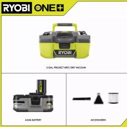 RYOBI 18V ONE+ 3 Gal. Project Wet/Dry Vacuum with 4.0 Ah LITHIUM+ HP Battery thumbnail 2