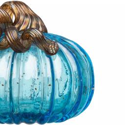 Glitzhome Set of 3 Blue Hand-Blown Glass Pumpkins - Decorative Tabletop Autumn Ornament thumbnail 6