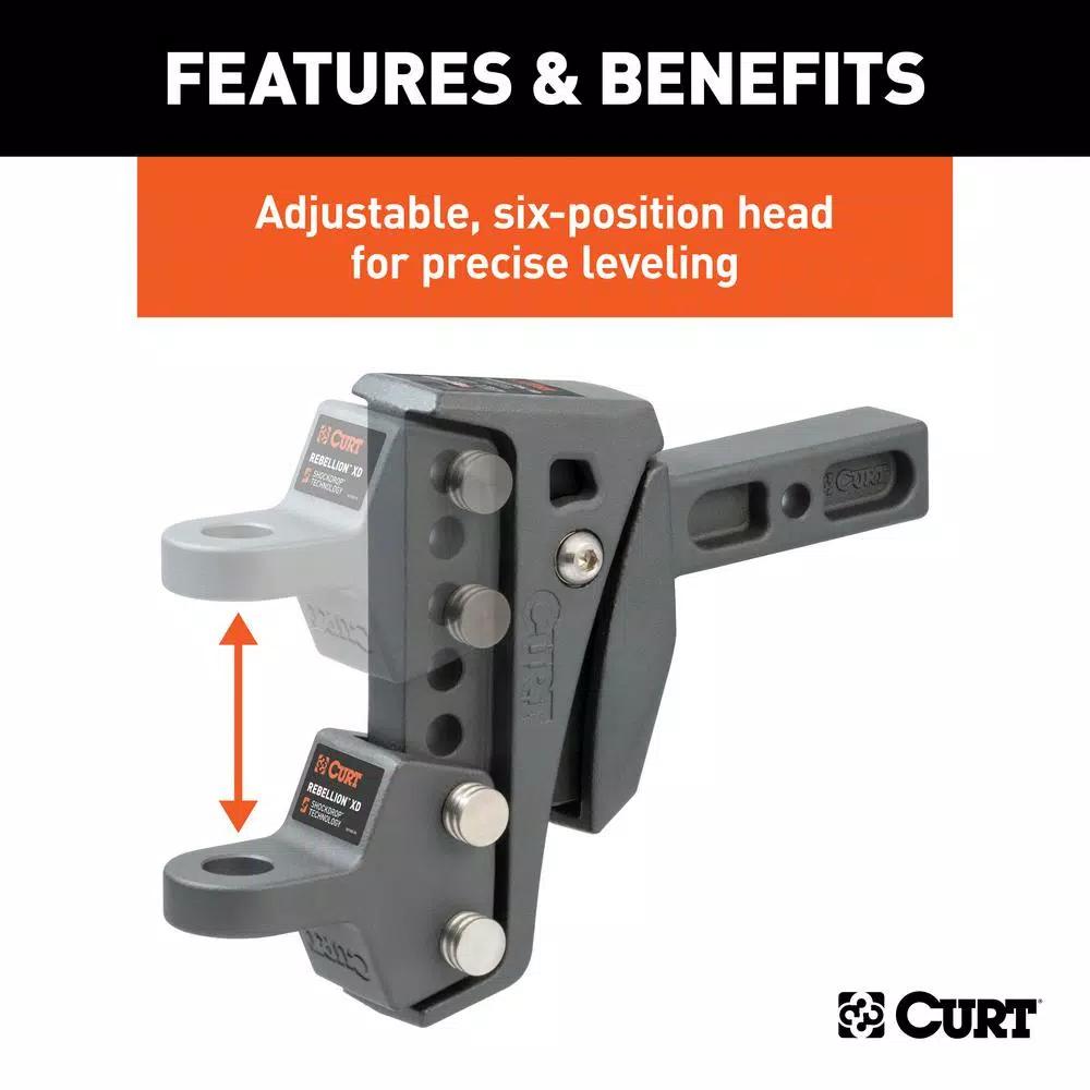 CURT Rebellion XD Adjustable Cushion Hitch Ball Mount with ShockDrop Technology