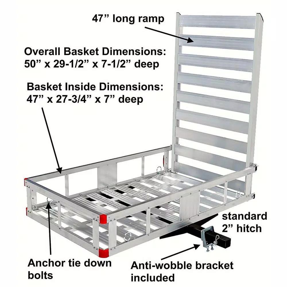 MaxxHaul 80779 Aluminum Hitch Mount Cargo Carrier with 47" Ramp, 500 lb Capacity, 2 in. Receiver