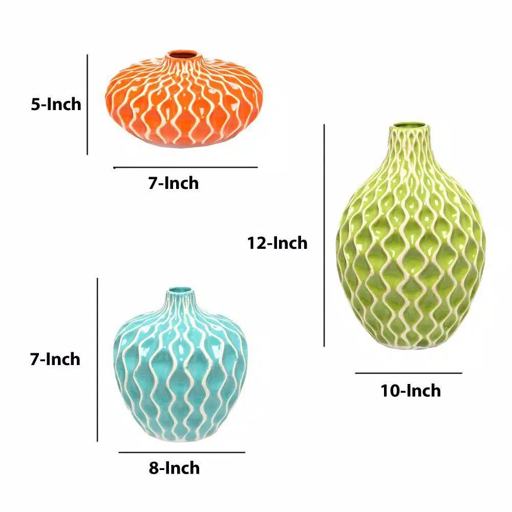 Benjara Agatha Colorful Ceramic Decorative Vases, Set of 3, Modern Table Vases