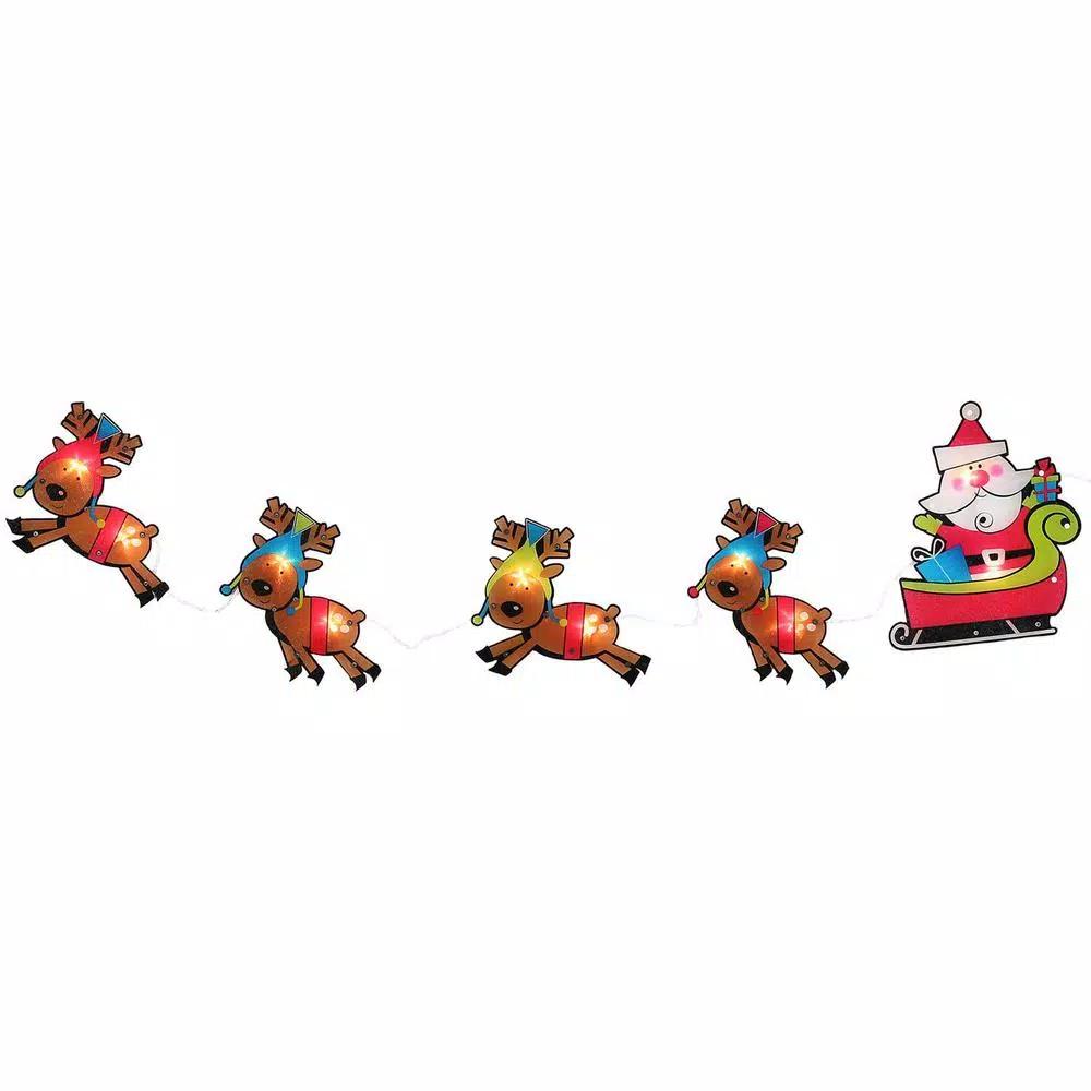 IMPACT Santa Claus and Reindeer Christmas Incandescent Light Garland, 5.75 ft, 10 Clear Mini Bulbs