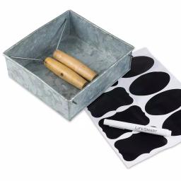 Benzara Galvanized Steel Napkin Holder with Wooden Handles, Rustic Gray Tabletop Decor thumbnail 4