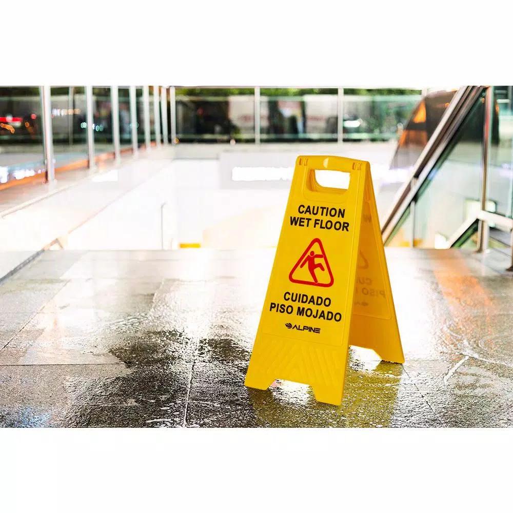 Alpine Industries 24 in. Yellow Multi-Lingual Wet Floor Caution Sign