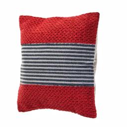 LR Home Bright Red Striped Throw Pillow, 20 in. x 20 in. Textured Cotton Accent Pillow thumbnail 3