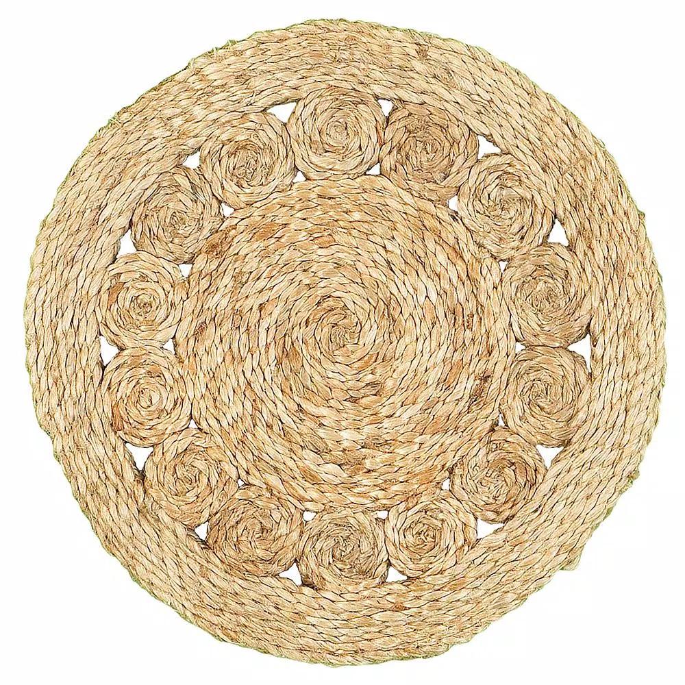 LR Resources 15 in. Natural Jute Braided Round Placemats, Set of 2