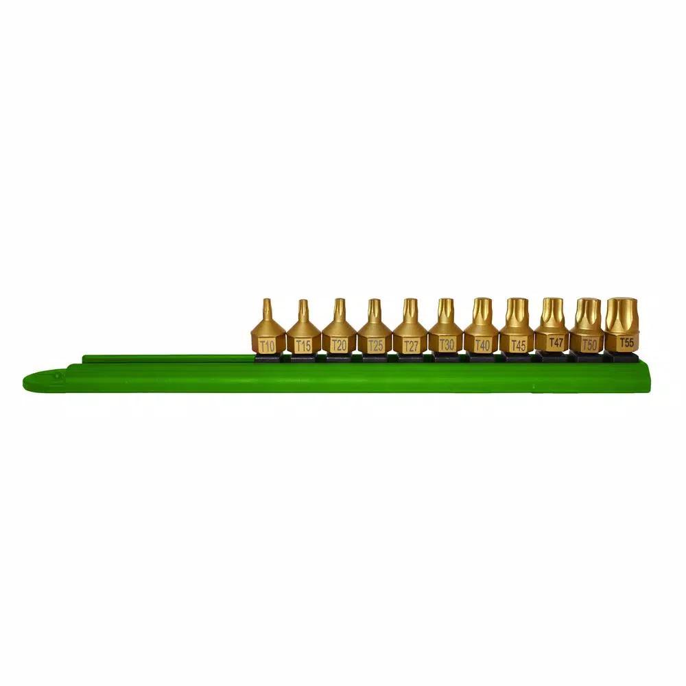 Mayhew 11 Pc Torx Dual Drive Bit Set, S2 Tool Steel with Titanium Nitride Coating